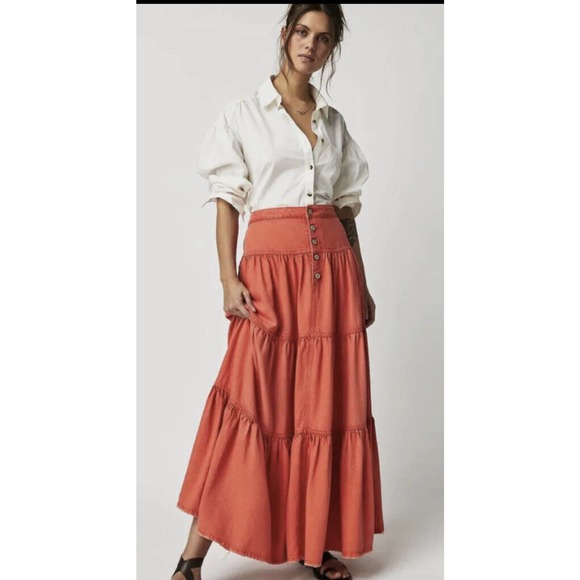 Free People Dreamweaver Maxi Skirt Size Medium Firecracker Orange - Picture 1 of 10